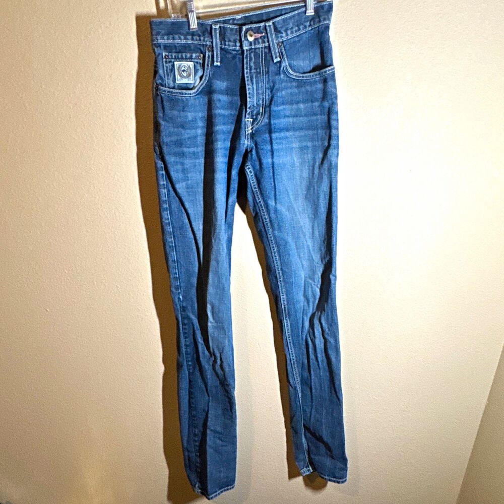CINCH Men’s Blue Denim Jeans Slim Straight Fit 5-Pocket Low Rise Logo
